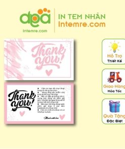 Sẳn Card Cám Ơn, Card Thank You, Thiệp Cảm Ơn Intemre.com - Giấy C300 Cán Màng Mờ - Màu Hồng Dễ Thương KT: 8.8x5.3cm