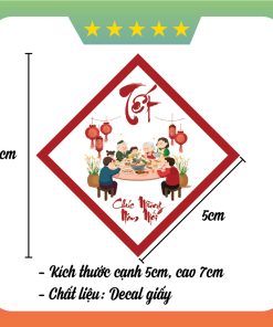 [Có Sẳn] Tem Decal giấy dán mứt tết, hàng tết, tem chúc mừng năm mới Hình Thoi Cạnh 5x5cm