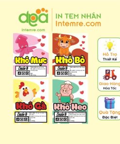 Sẵn 11 Tem Nhãn Giấy - Khô Bò, Gà, Heo, Mực - Dễ Thương, Decal Dán Intemre.com - Kt: 10x8cm