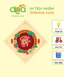 Sẳn 38 Tem Decan Giấy Intemre.com - Tết - Màu Vàng - Kích Thước: 5x5cm